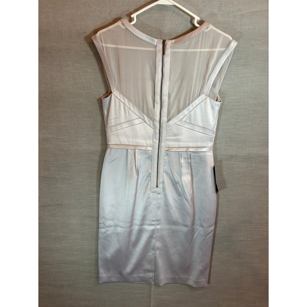 The Limited Scandal Collection Silver Satin Sheath Dress Sheer Mesh Neckline,NWT - Picture 3 of 10